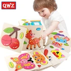 Деревянный 3D пазл QWZ, деревянные игрушки для детей, Мультяшные животные, пазлы, интеллектуальные детские развивающие игрушки, подарки