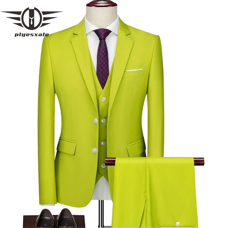 

Plyesxale флуоресцентный зеленый Свадебный костюм для жениха для мужчин 2020 костюм из 3 предметов мужской деловой официальный мужской смокинг дл...