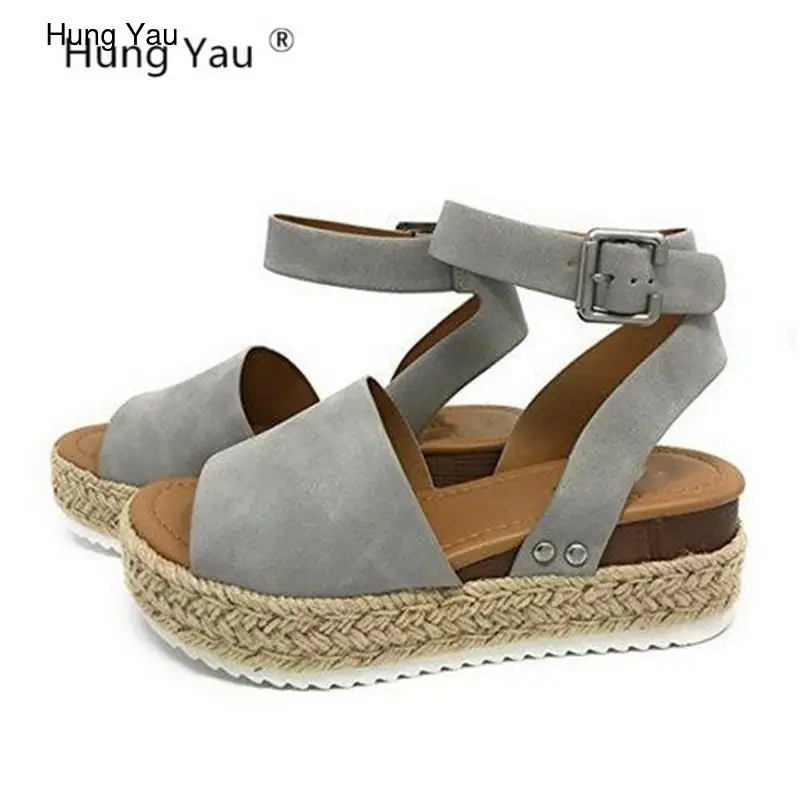 Босоножки женские на пробковой подошве без застежки с открытым носком Плетеная кожа летние мелочи туфли