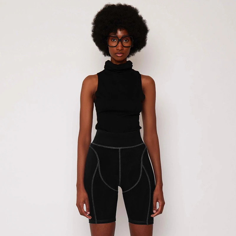 

NOVAINSPO Solid High Waist Patchwork Tight Sporty Women's Cycling Shorts Summer 2021 Fitness Sportswear Bodycon Shorts One Piece