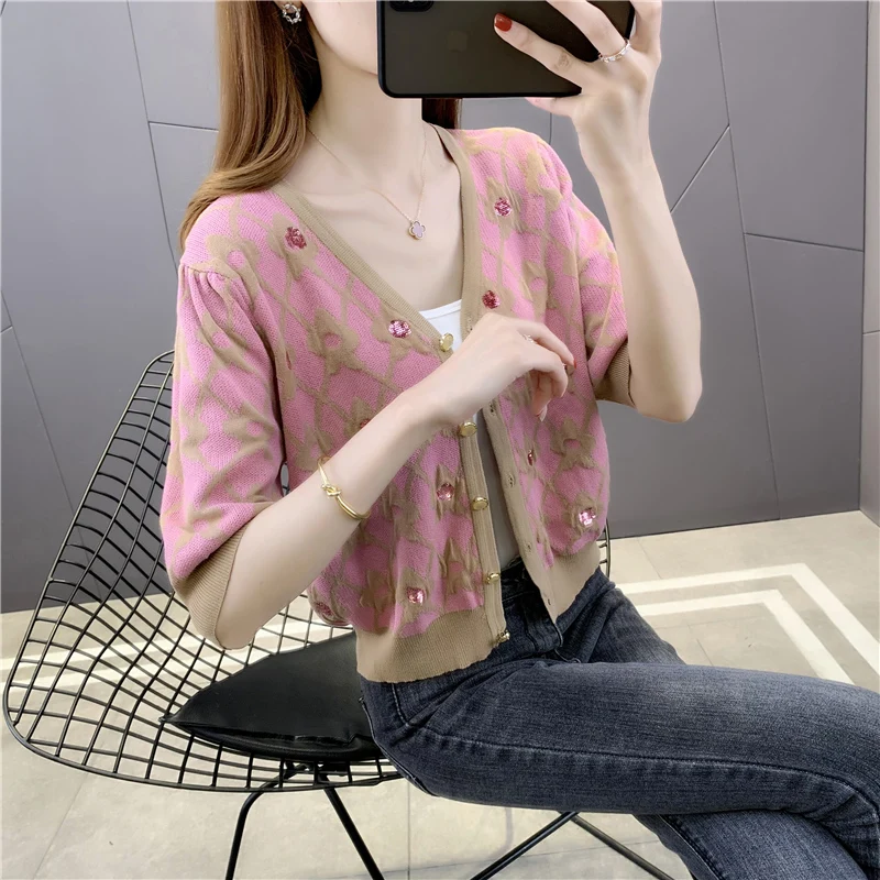 Трикотажный кардиган с V-образным вырезом в полоску |