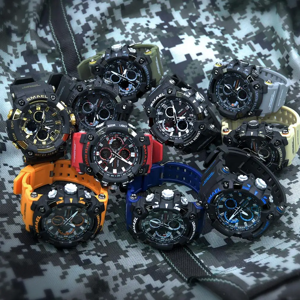 

SMAEL Military Men's Watches Sport Waterproof Casual LED Electronic Clock Large Dial Dual Display Man Watch Relogio Masculino