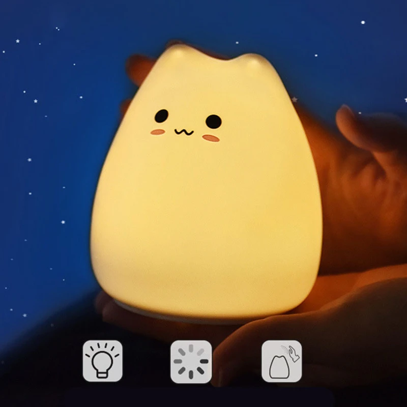 Светодиодный ночник с мультяшным котом для детей сенсорный сменный цвет
