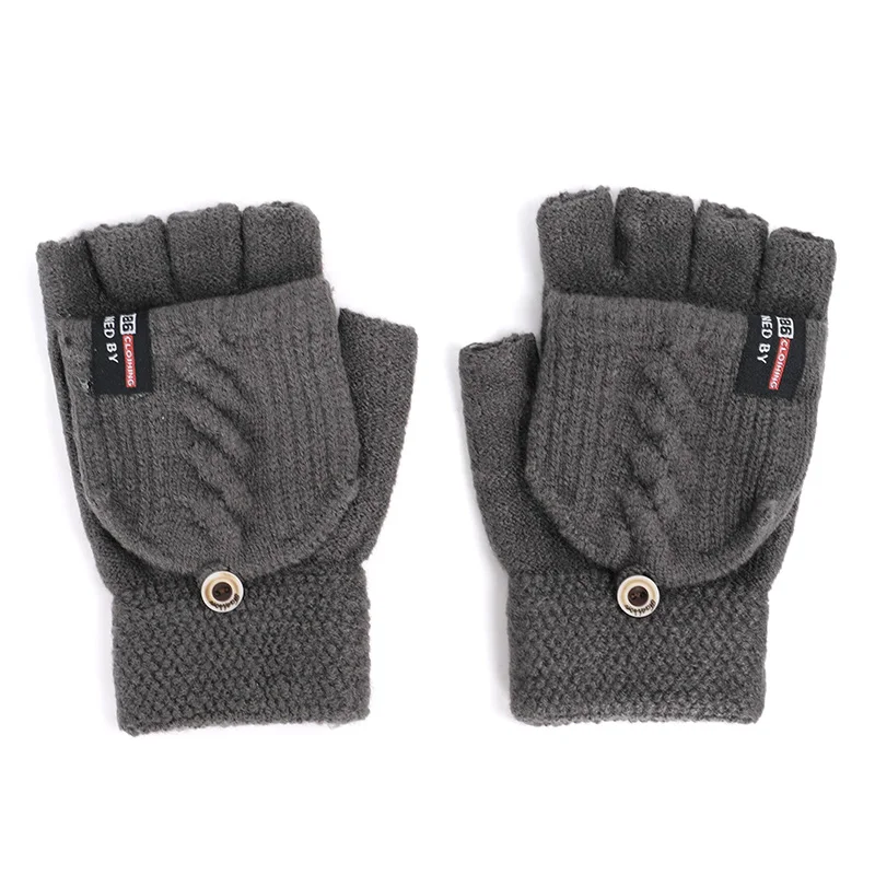 Dark Gray Новые мужские и женские перчатки зимние теплые вязаные перчатки рукавицы на кнопках полпальца полный палец ярлык с буквами двойного назначения длинные перчатки - Цвет: Dark Gray