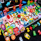 Деревянные развивающие игрушки Монтессори, фрукты, цифровые фигурки животных, движение, подходящая головоломка, Дошкольная занятая доска, развивающая детская игрушка