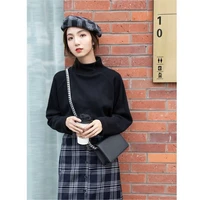 autumn korean top female student versatile new loose middle neck half high collar bottomed shirt solid color long sleeve fashion