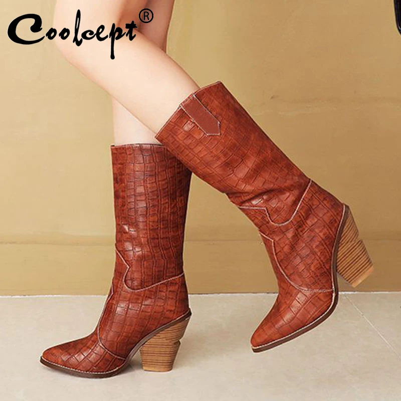 Женские ботинки Coolcept до середины икры 2020 модные пикантные на высоком каблуке