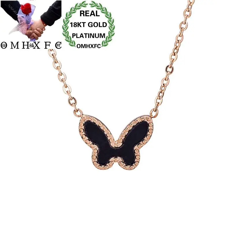 

OMHXFC Оптовая Продажа Европейская мода женская вечеринка день рождения свадебный подарок Черная бабочка 18KT розовое золото кулон ожерелье NL182