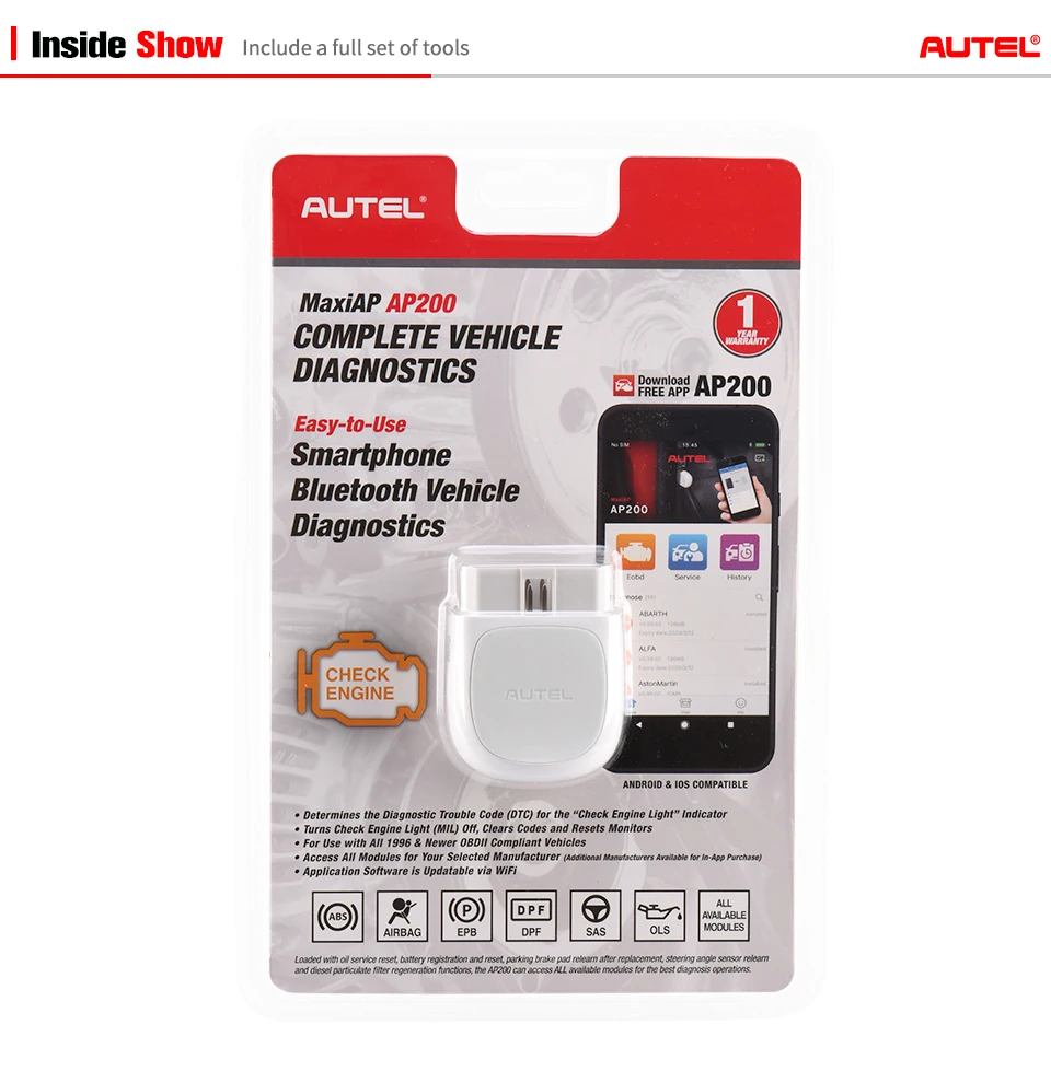 Autel AP200 OBD2 сканер Automotivo OBD 2 TPMS считыватель кодов автомобиля диагностический