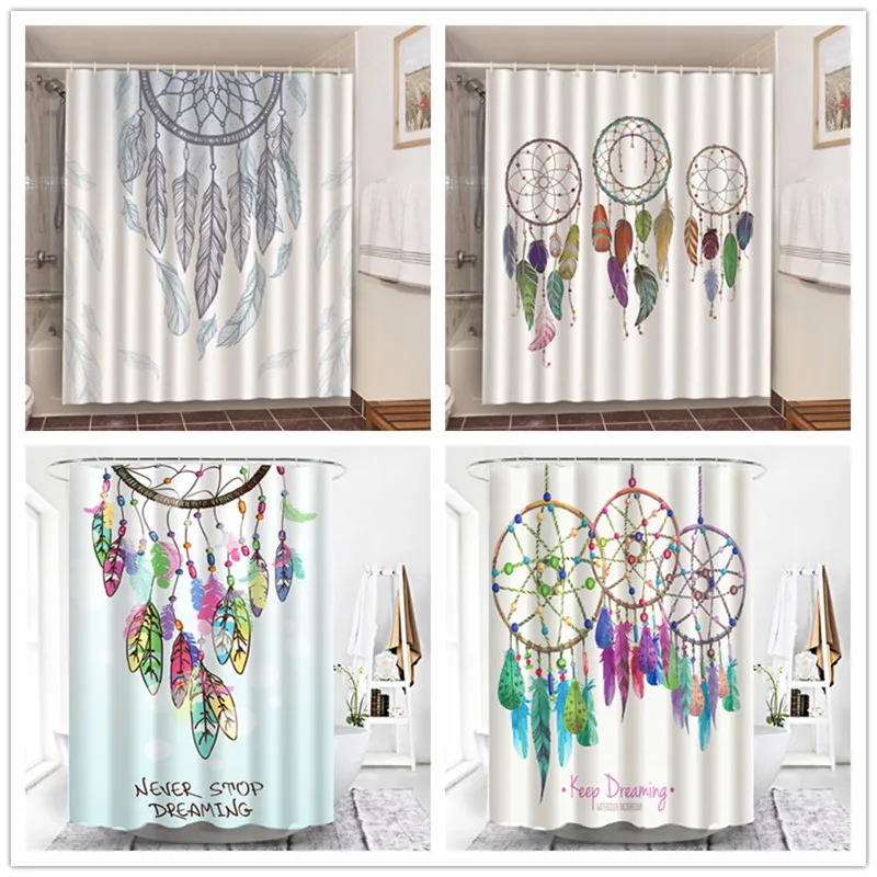 Indian Dreamcatcher Bathroom Curtains Set With 12 Hooks Dream Hunter Home Decor Shower Curtain Bath Door Blackout Screen cortina