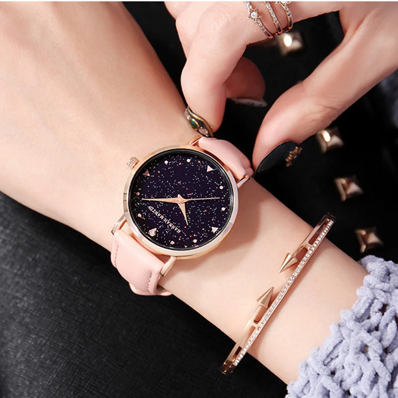 

Woman Watch Top Luxury brand 1 set Japanese original movement quartz wristwatch ladies waterproof leather flash Star Dial Clock