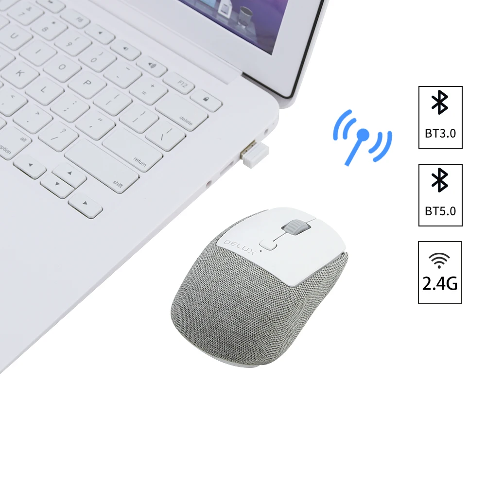 

Delux Wireless Mouse Bluetooth 3.0/5.0 with 2.4Ghz 3 In 1 USB Gaming Mice Ergonomic Optical Silent Mause 1600DPI For Laptop PC