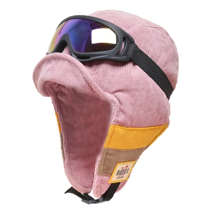 

Women Winter Warm Velvet Trooper Trapper Earflap Cap with Detachable Goggles
