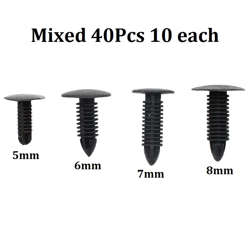 

Universal 40PCS Mix Black Plastic Rivet Push in 5mm 6mm 7mm 8mm Car Trunk Roof Trim Panel Fastener Clip