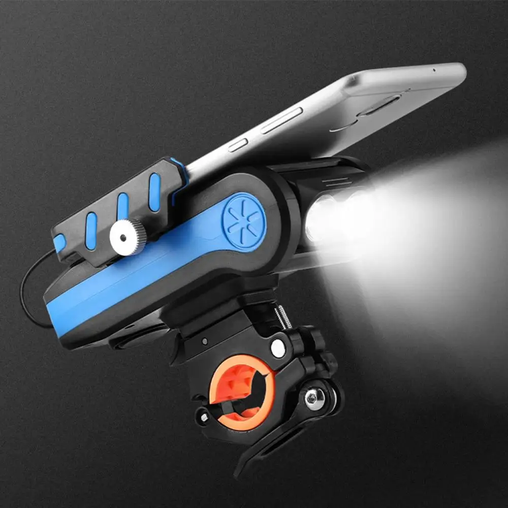 

4-in-1 Bicycle Horn Bracket Double Head Lamp Rotatable USB Charging Front Light