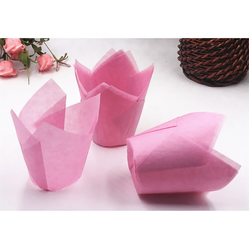 50Pcs Tulip Flower Chocolate Cupcake Wrapper Baking Muffin Paper Liner Mold Disposable Cake Decoration Supplies New | Дом и сад