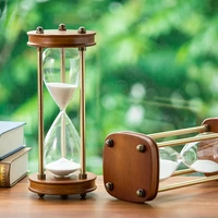 Geometric Round Wood Base Glass Hourglass 30 Minute Time Timer Kids Vintage Home Decoration White Sand Watch Funny Kitchen Timer