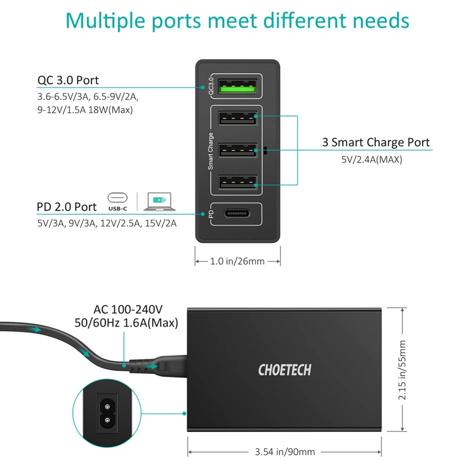 CHOETECH Быстрая зарядка 3 0 мульти станция для зарядки с Usb QC3.0 PD iPhone Google Pixel samsung S9 Xiaomi Mi