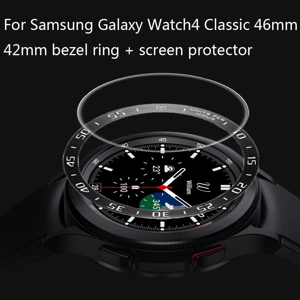 

Защитная пленка для экрана + лицевое кольцо для Samsung Galaxy Watch 4 Classic 46 мм 42 мм закаленное стекло + лицевая петля бампер Защитная крышка