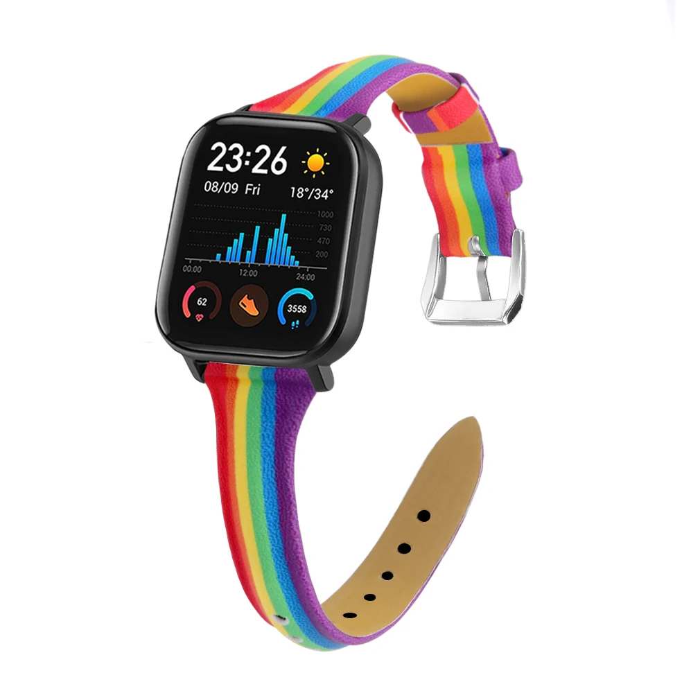 

Модный Радужный ремешок из натуральной кожи для часов Huami Amazfit Bip/Samsung Gear S3, ремешок на запястье для женщин, регулируемый ремешок 20/22 мм