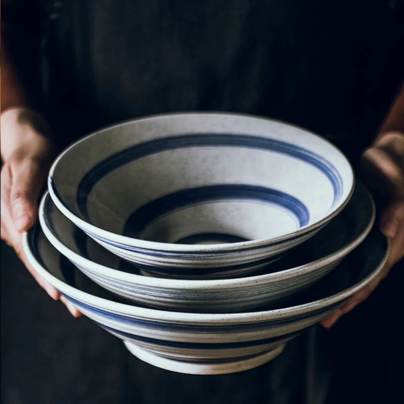 

FANCITY Creative rotating pattern bowl, large size ceramic bowl, soup noodle bowl, breakfast bowl, home tableware porcelain bowl