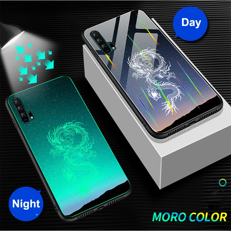 Dragon Для huawei P30 Pro P20 Lite Nova 5i 4e 3 3i Коврики 20 20X Honor 20 V20 9X чехол лазерный световой закаленное Стекло светящийся чехол с ночным мотивом - Цвет: Dragon
