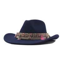 womens fedora hat wool black jazz hats female national casual large brim vintage autumn classic felt hat and cap 2021