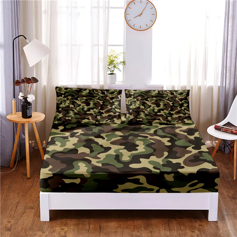 

Camouflage 3pc Polyester Solid Fitted Sheet Mattress Cover Four Corners With Elastic Band Bed Sheet(2 pillowcases)