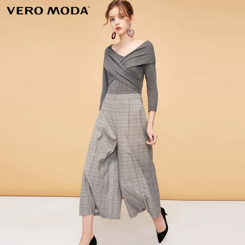 Женский комбинезон с широкими штанинами v образным вырезом и рукавами 3/4 Vero Moda |