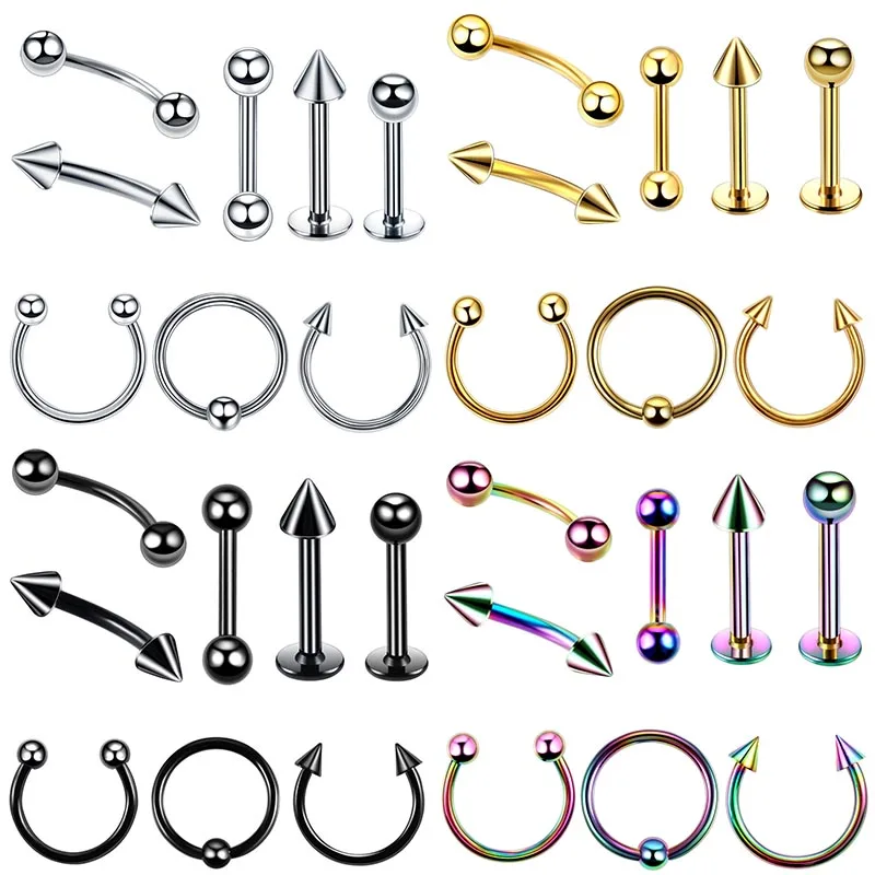 

8pcs/bag Piercing set Nose Lip Piercing Septum Stainless Steel 6 8 10MM Eyebrow Nail Bone Nail Punk Body Piercing Labret Jewelry
