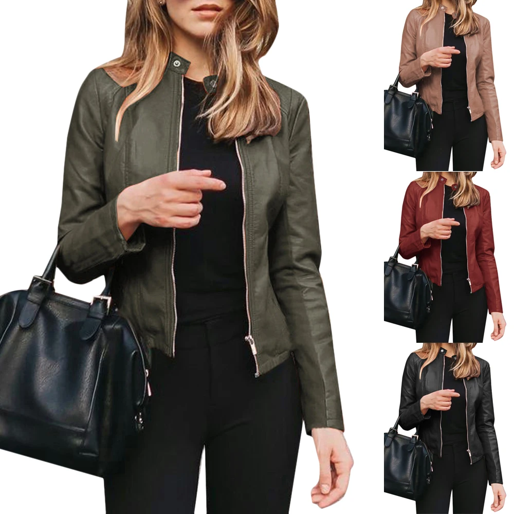 

Autumn PU Leather Jacket Coat Women Women's Clothing Solid Top Long Sleeve Casual Coat Female Streetwear Fashion Jacket Coat