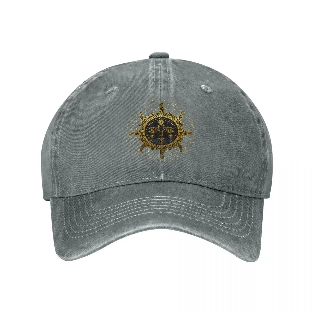 

Retro Gold Sun Face Art Washed Cotton Pure Color Light Board Men's Baseball Cap Stitching Dad Hat