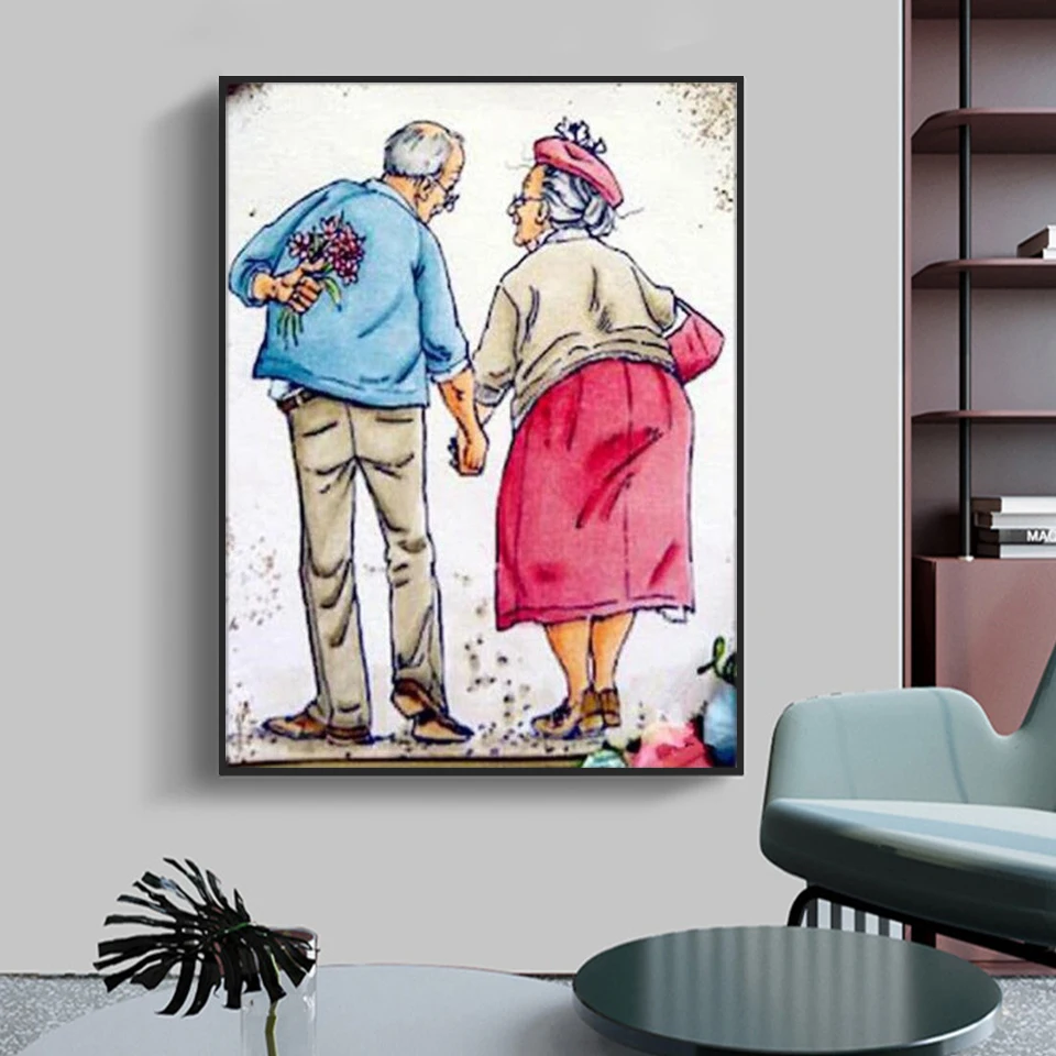 Полноразмерная 5D алмазная живопись сделай сам Старик и его жена 3D Алмазная