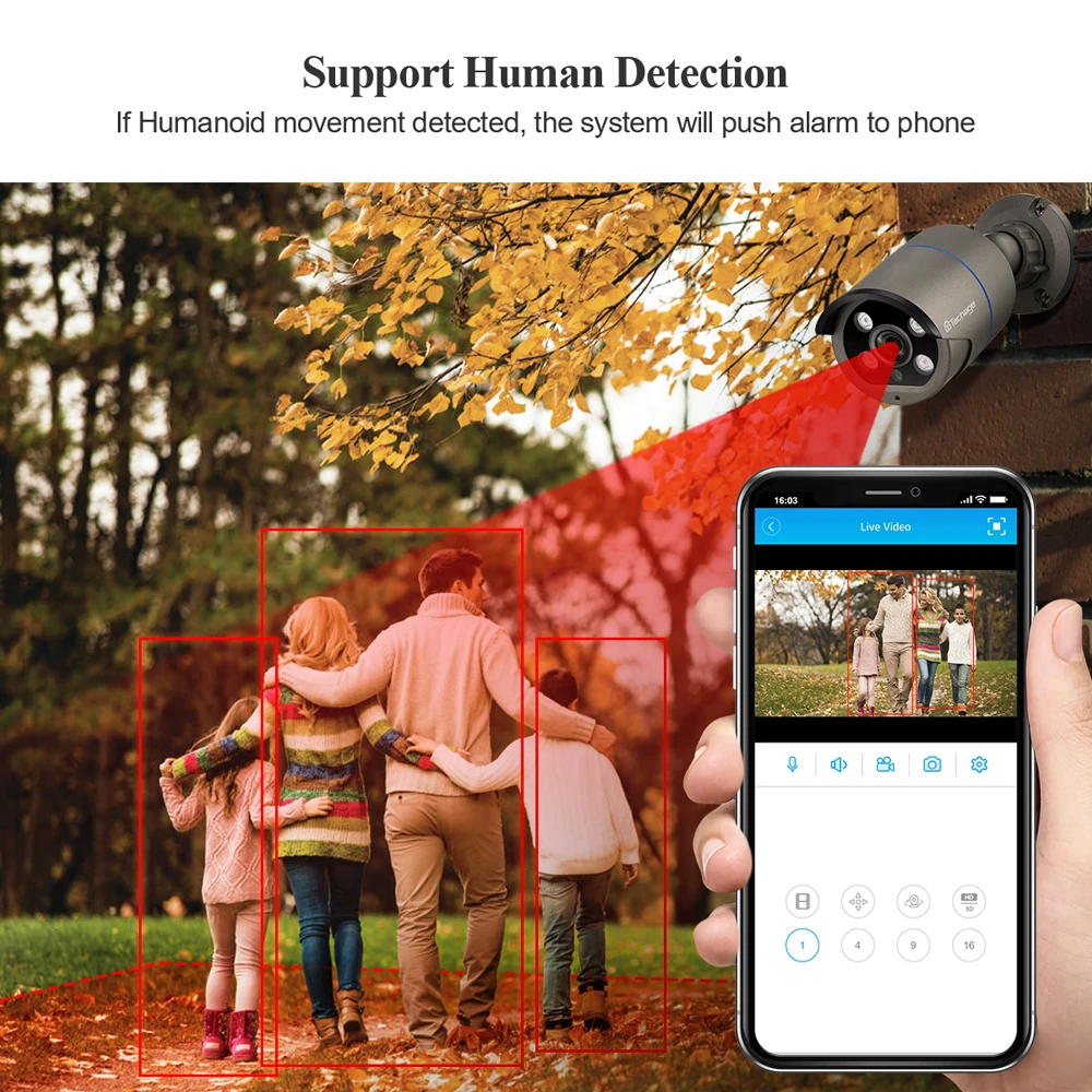 Система видеонаблюдения Techage 8 каналов 3 Мп POE двустороннее аудио ИК вырез уличная