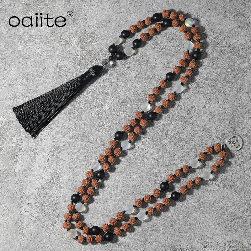 OAIITE Lucky мала рудракши ожерелье белый с украшением в виде кристаллов 108 очарование