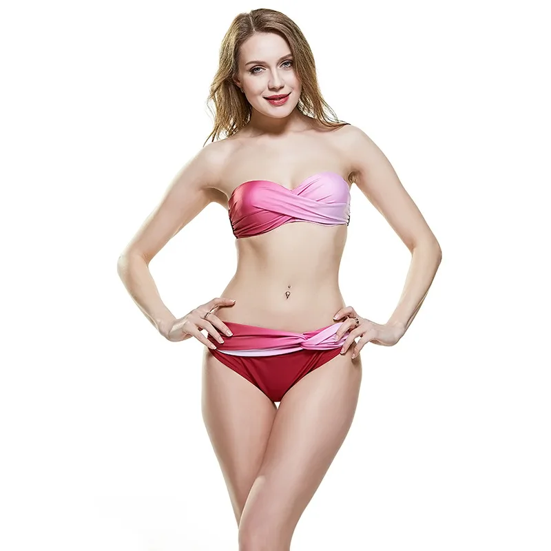 

New Ladies Low Waist Bikini Gradient Color Summer Ladies Beach Swimwear Bikini Suit Sexy Push Up Ladies Split Swimwear