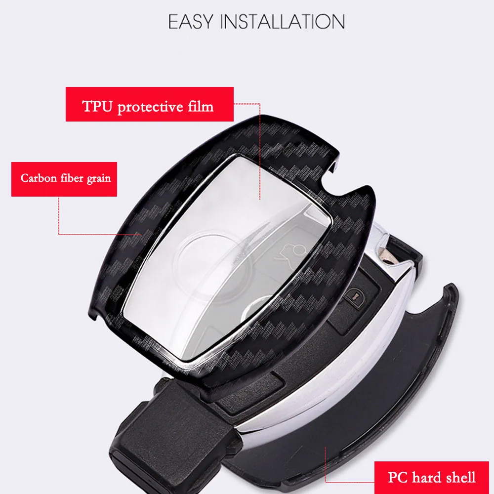 Fashion Print Carbon Fiber Car key cover fobs shell case for Mercedes Benz W203 W204 W212 CLK C180 E200 AMG C E S Class CLS CLA |