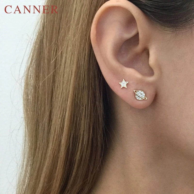 Простые серьги гвоздики в виде звезды луны из стерлингового серебра 925 пробы с