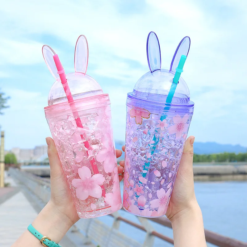 Cute Water Bottles with Straw Botella Agua Garrafinha De Drinkfles Hidro Flask Plastic Garrafas Sipper Para Bottiglia Kawaii | Дом и сад