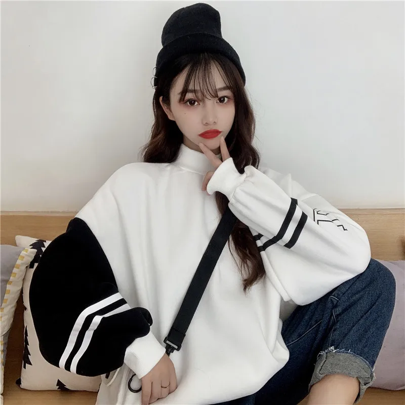 

2021 new loose stitching hoodie pullover thin long-sleeved top oversized sweatshirt letter printing sweatshirt pullover women