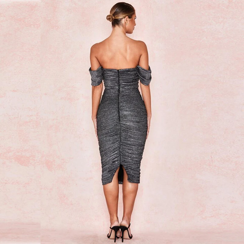 Высокое качество 2019 элегантное серое новейшее летнее платье с открытыми плечами