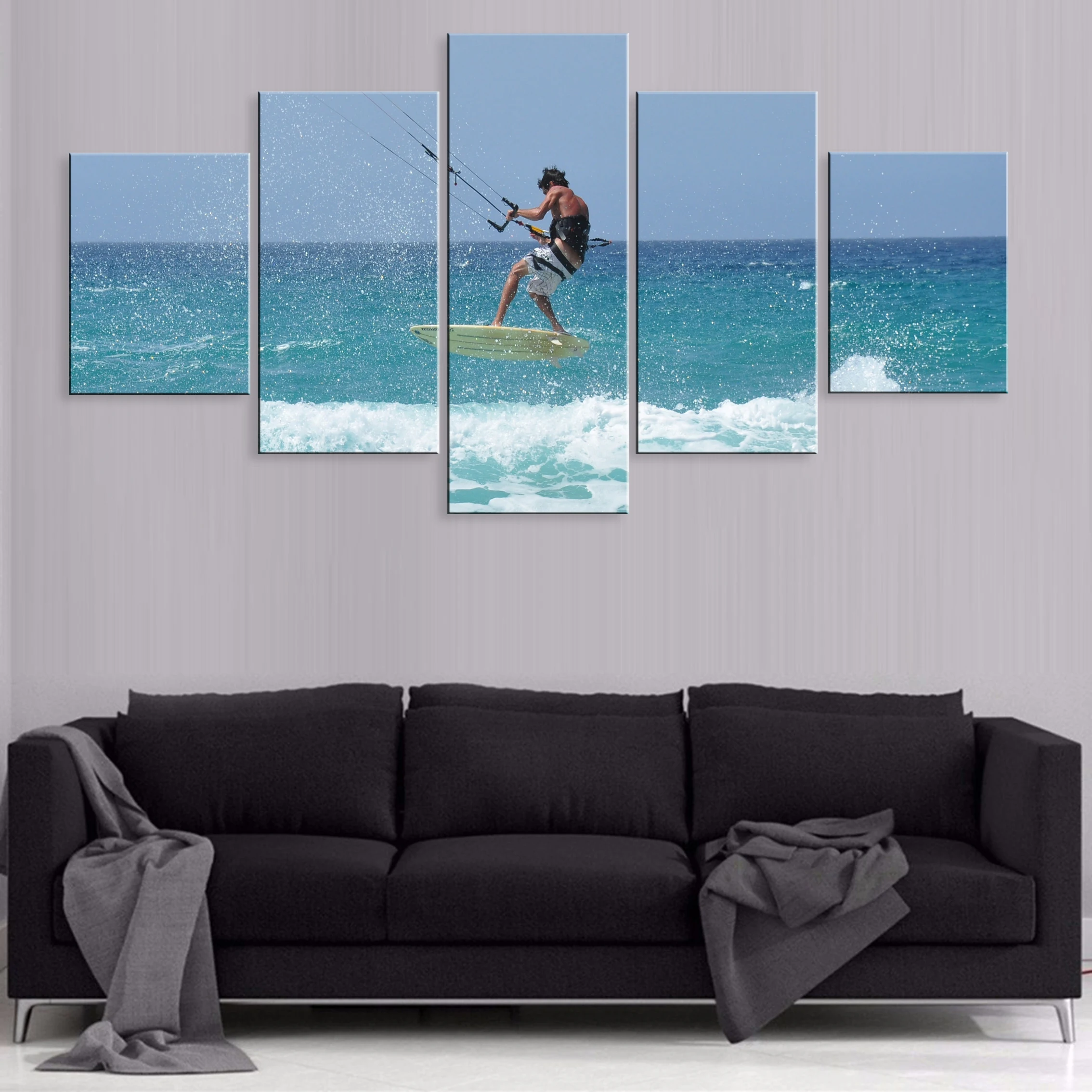 

Hd Printed Modern 5 Pieces Artwork Surfing Sport Sea Wave Landscape Modular Poster Canvas For Living Room Home Decor Framework