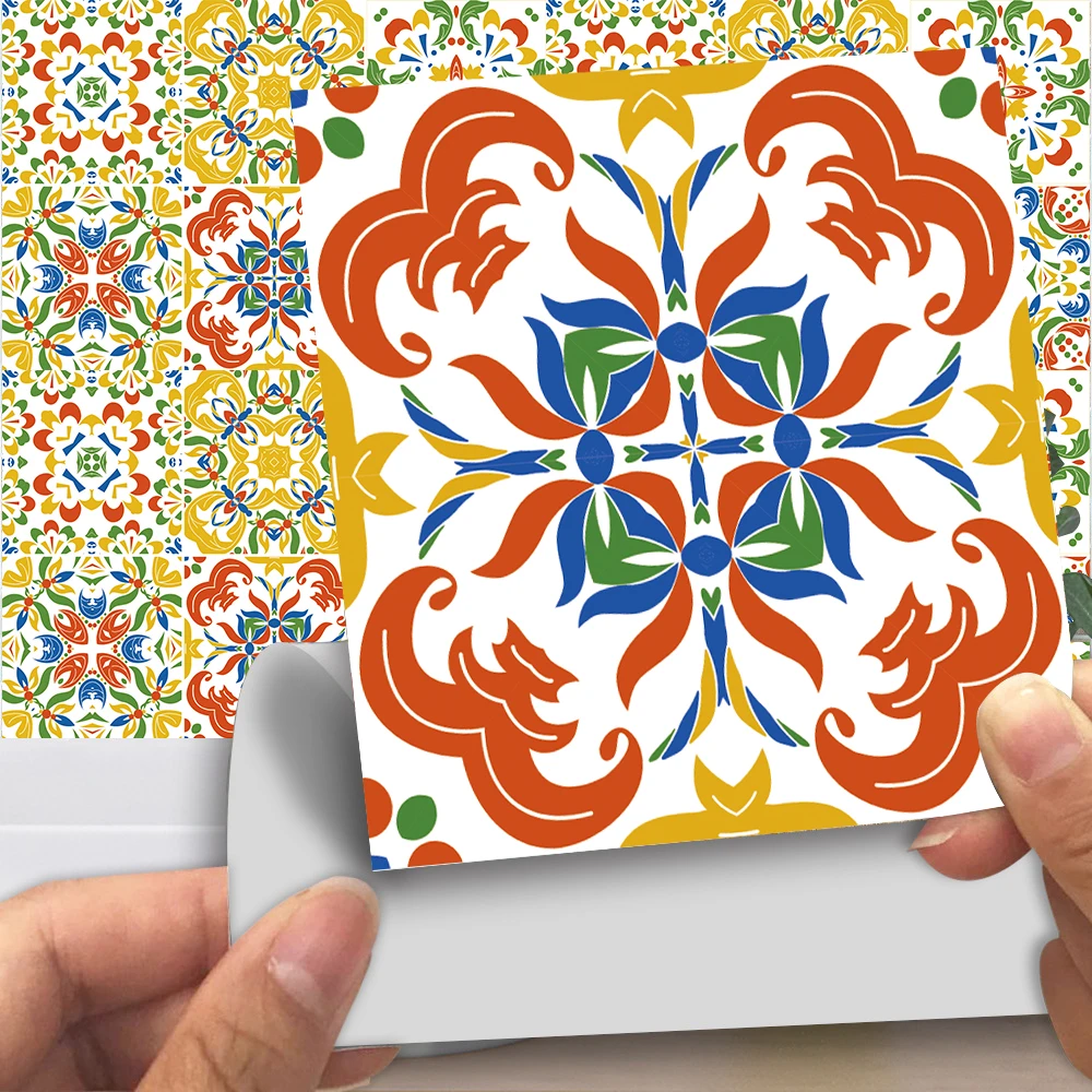 Цветная настенная плитка с цветочным рисунком наклейка для кухни ванной комнаты