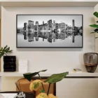 Черно-белый город красивый ночной вид большой холст картина плакат настенный художественный принт печать спальня гостиная домашний декор