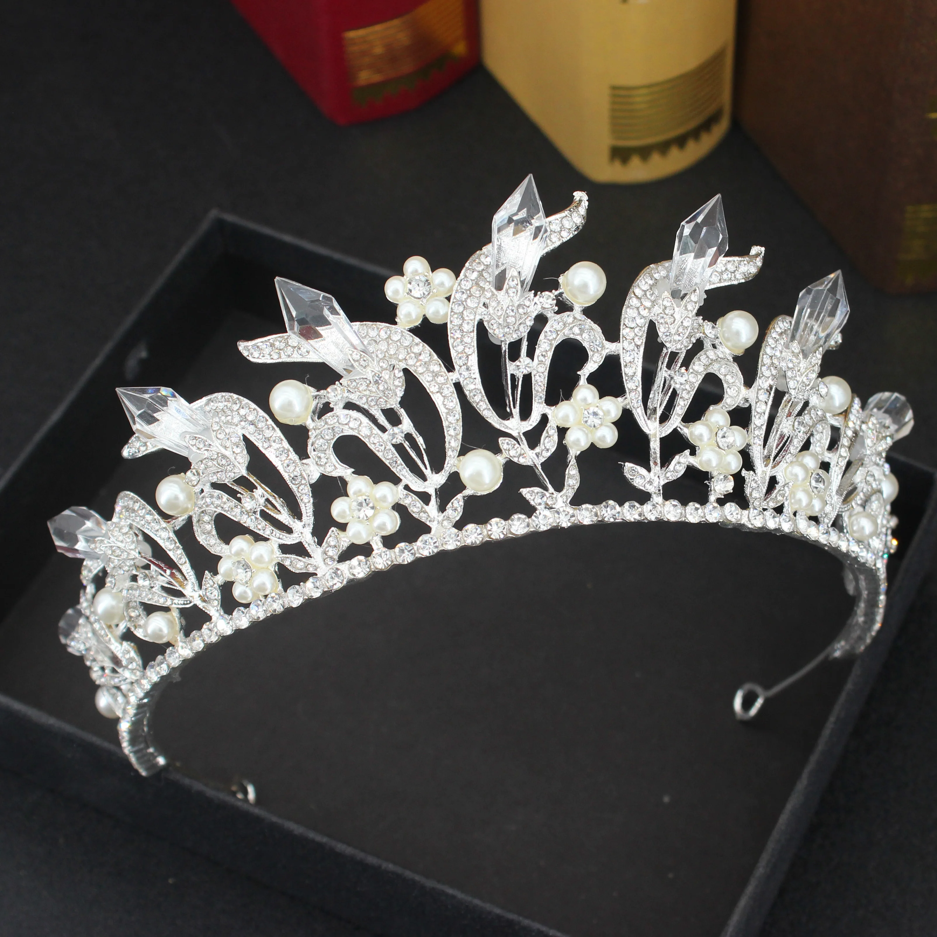 Фото Блестящая Хрустальная корона королевы тиары Свадебная Женская Жемчужная
