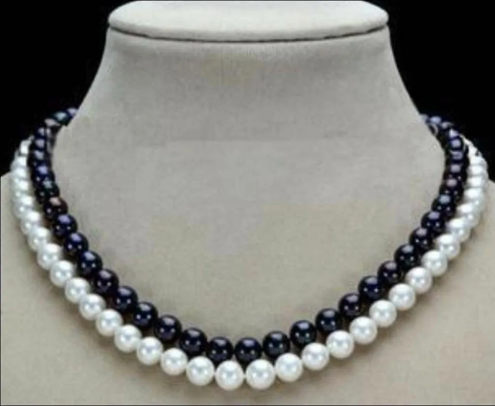 

Beautiful Natural 2 Row 7-8mm Black & White Freshwater Pearl Necklace 17-18"AAA