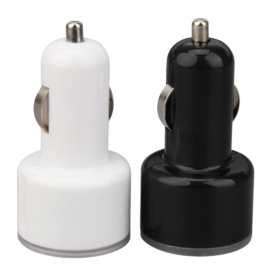 

200pcs/lot Light Ring Design Nipple Style 2 Dual USB Car Charger Adapter Black White Fast Charging Charger for IPhone Samsung