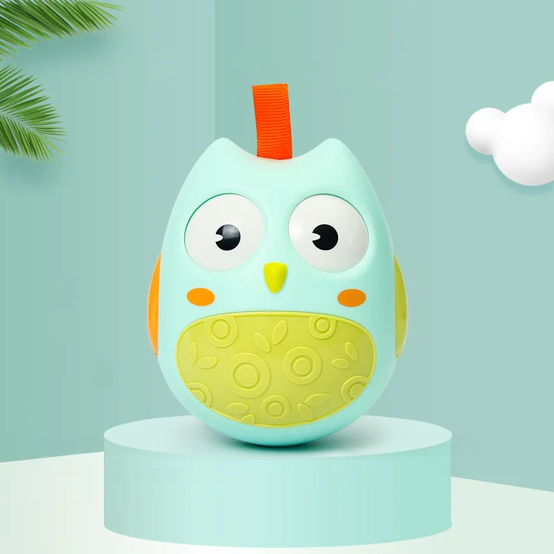 

New Cute Animals Tumbler Roly-Poly Baby Rattles Toys for Kids Owl Shape with Sweet Bells Rolling Eyes Lifting Rope Toy With Bell