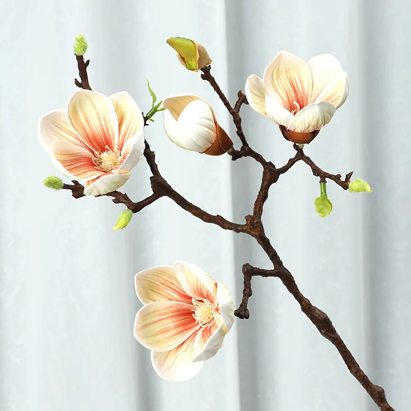

Luxury 3 heads white Magnolia branch real touch artificial flowers DIY home decoration fake Flowers room decor flores
