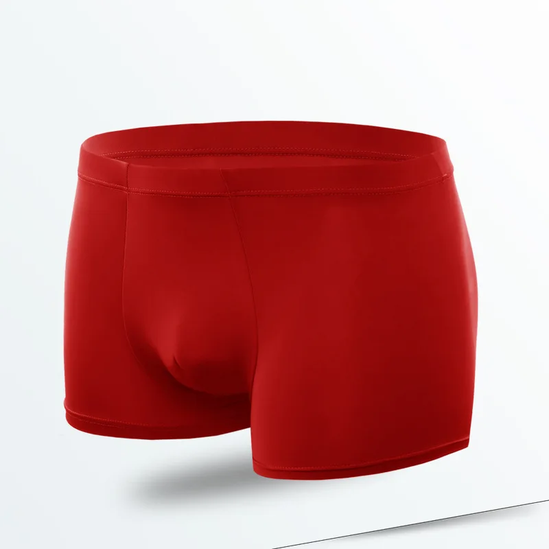 Luckymily сексуальные трусики тонкое Мужское нижнее белье нейлоновые шелковые трусы с ледяным оттенком с двойными пометками с высоким процентом высокие эластичные боксеры мужские трусы - Цвет: Red